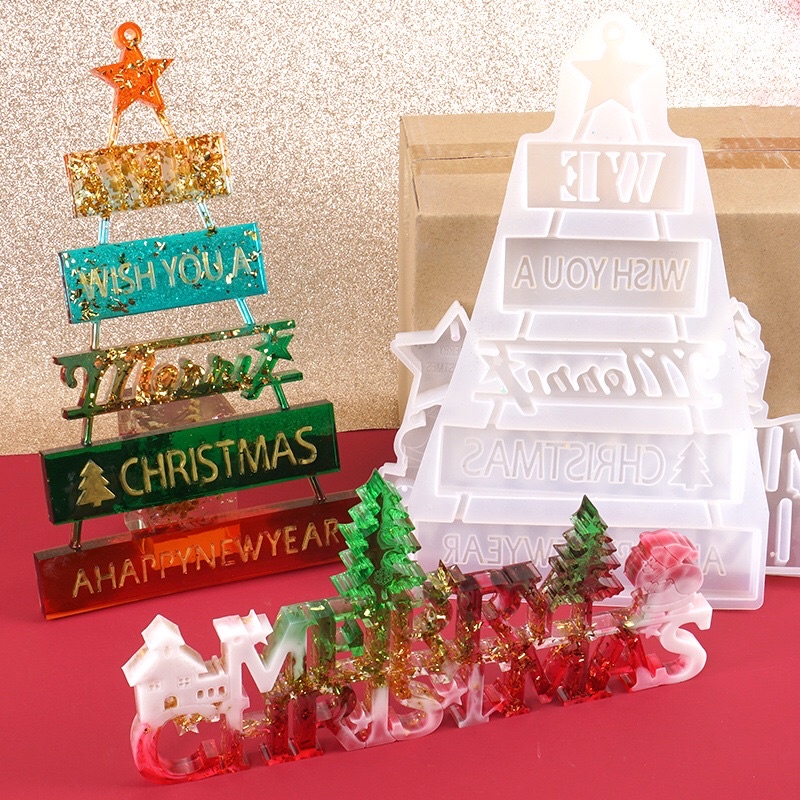 Khuôn silicone dẻo đúc keo resin làm bảng cây thông noel