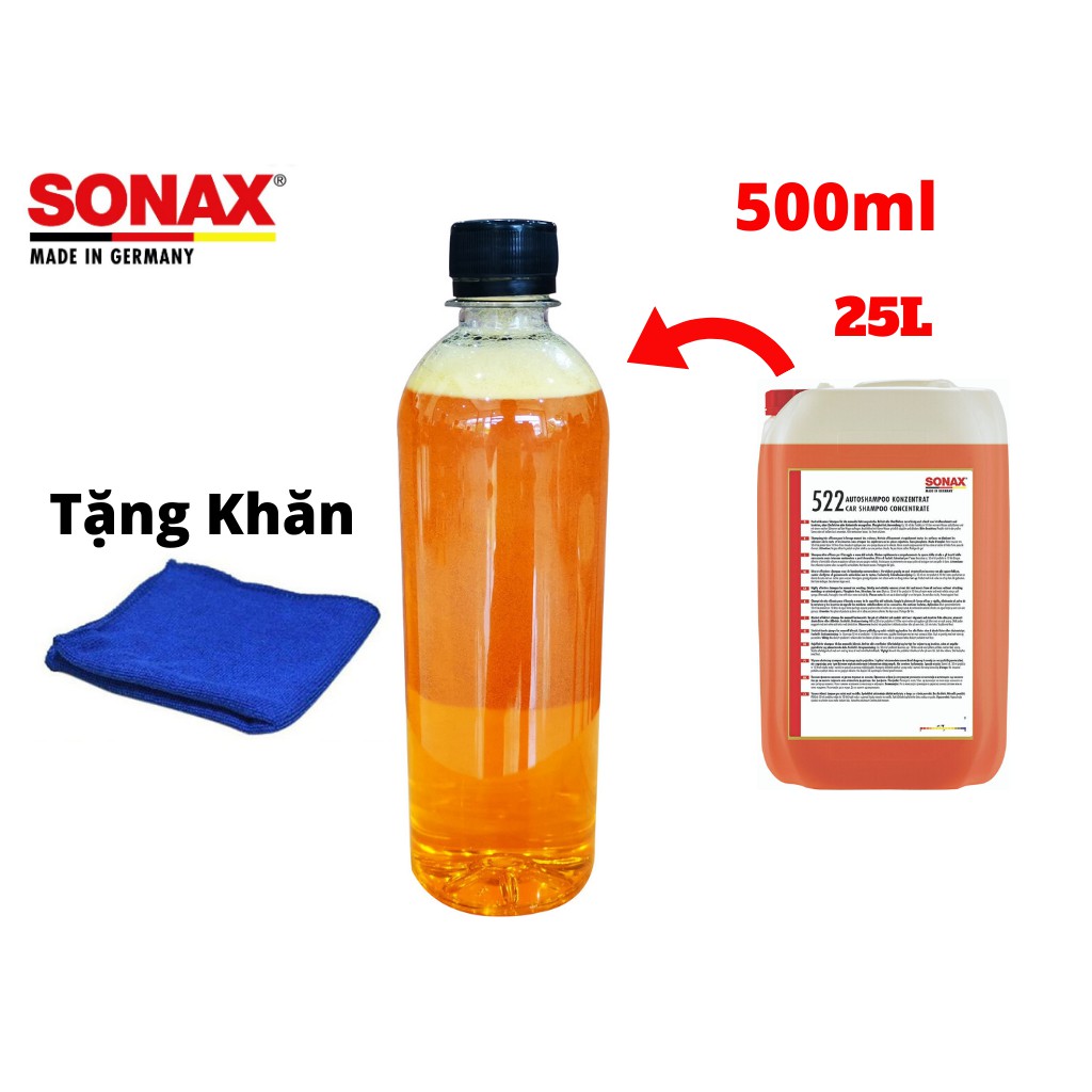 Nước Rửa Xe Sonax 500ml Chiết Từ Bình 25l Tặng Khăn