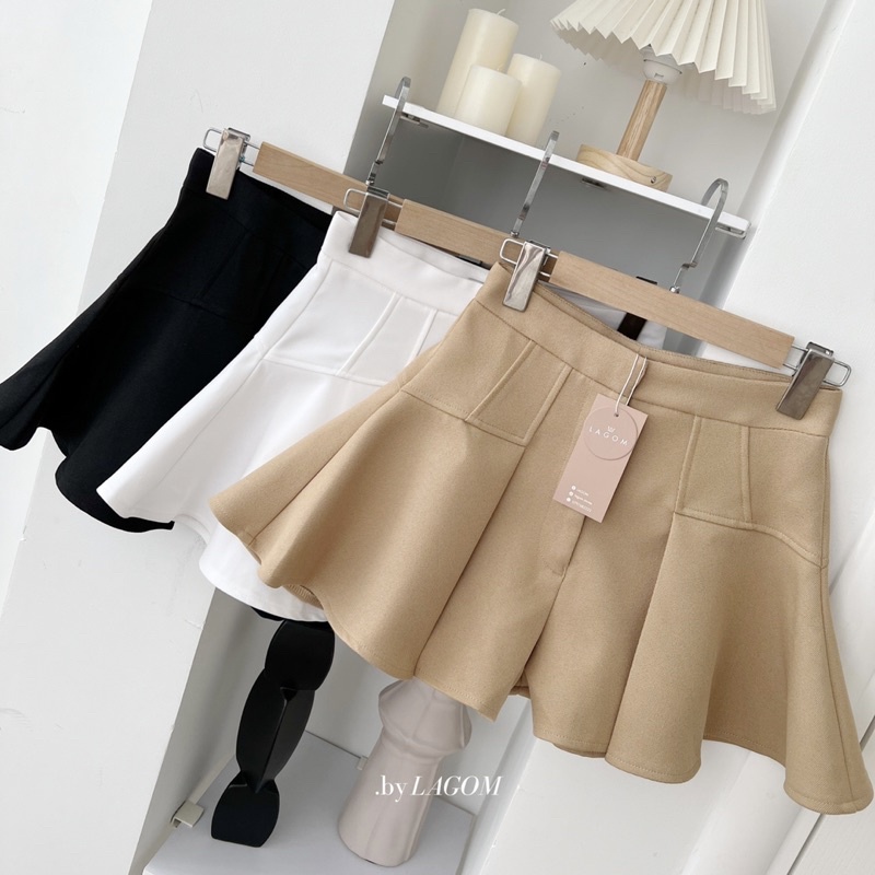 LAGOM - Quần giả váy xếp ly dáng xoè chất liệu linen thái dày dặn
