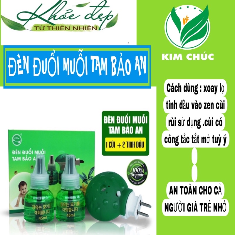Đèn đuổi muỗi cam kết hết muỗi 99,9% bộ gồm 1 cùi và 2tinh dầu