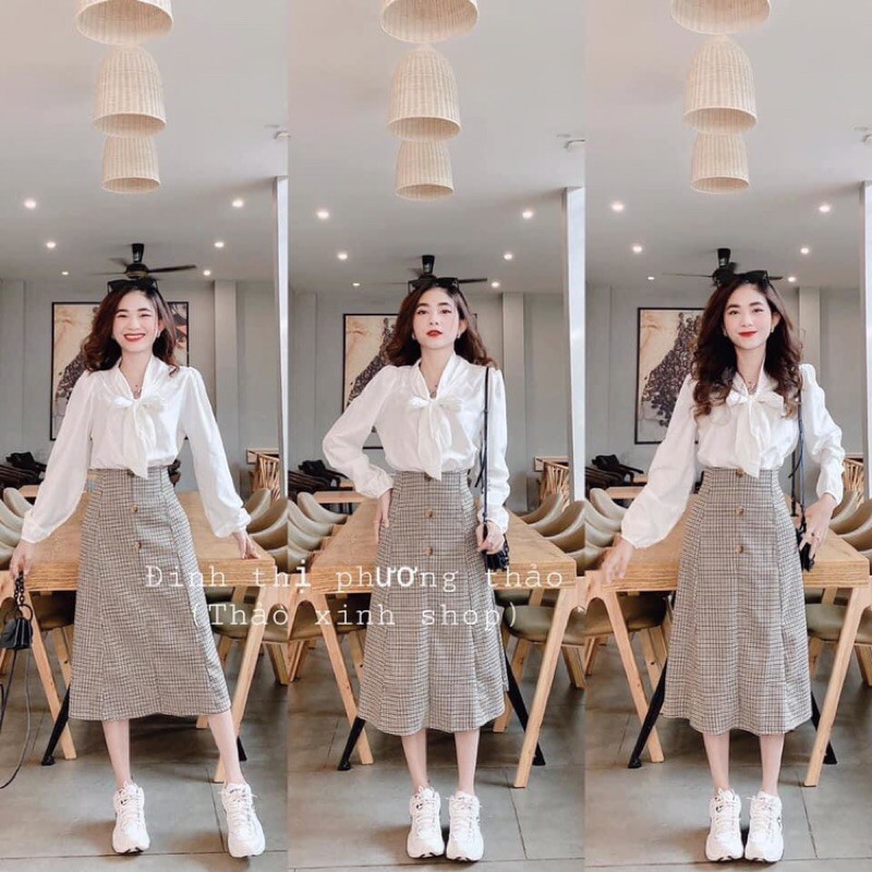 [Mã WAMT1505 giảm 10K đơn 0K] Set Áo Sơ Mi Mix Chân Váy Karo Cự Xinh Cho Các Bạn Nữ | BigBuy360 - bigbuy360.vn