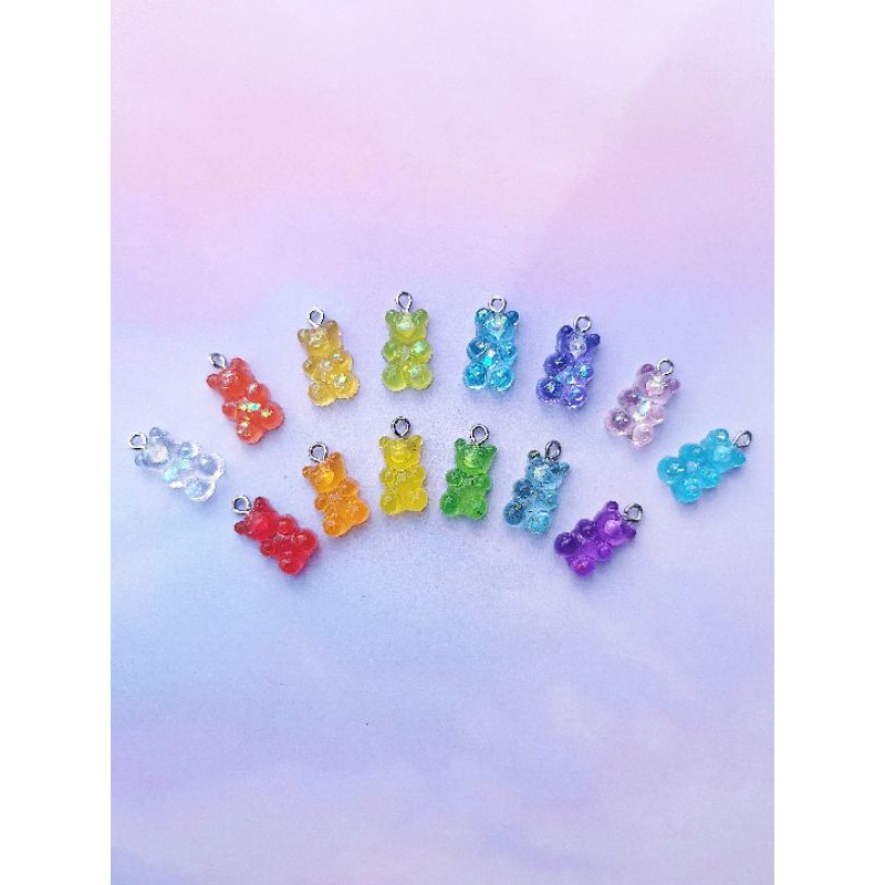 Charm gummy bear kim tuyến vụn hologram và nhũ kim tuyến có khoen