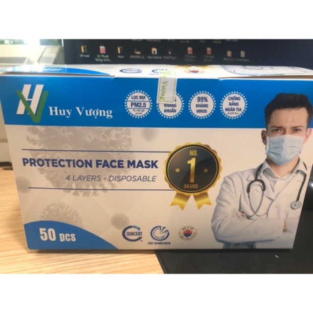 Hộp Khẩu Trang Y Tế 4 Lớp,Hộp 50 Chiếc Tác Dụng Kháng Khuẩn,Lọc Khói Bụi Độc Hại