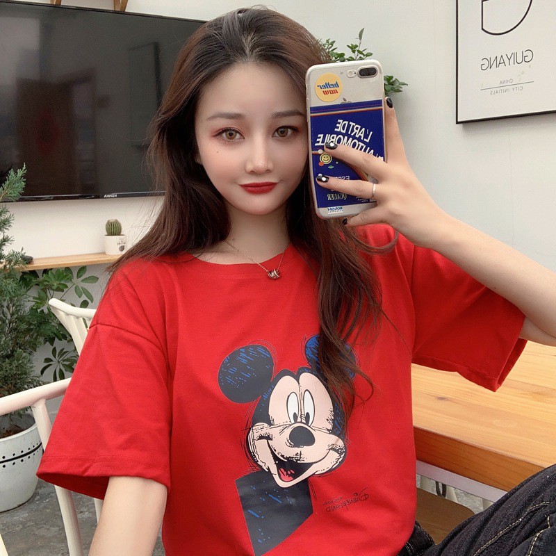 Áo Thun Nữ Ngắn Tay In Họa Tiết Hoạt Hình Dễ Thương Thời Trang Hàn Quốc