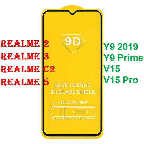 Kính Cường Lực 9D Full màn Realme C11 , C12 , C15 ,  V5 , Realme 3 , Realme 5 , 5i , 5S , Realme 6 , 6 pro , 6s