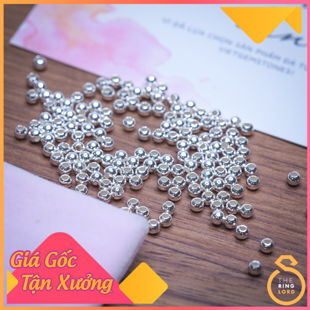 Set 10 viên bi bạc có lỗ xỏ vòng tay 2,5mm | Tặng kèm dây thun lụa chuyên dụng