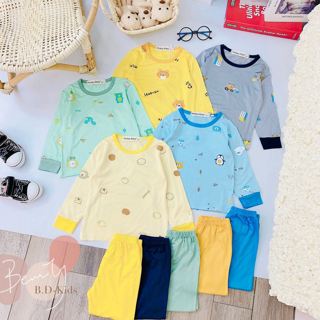 SALE BỘ DÀI TAY THUN LẠNH IN HÌNH DỄ THƯƠNG BÉ TRAI BÉ GÁI  SIZE 10-20KG(D1)