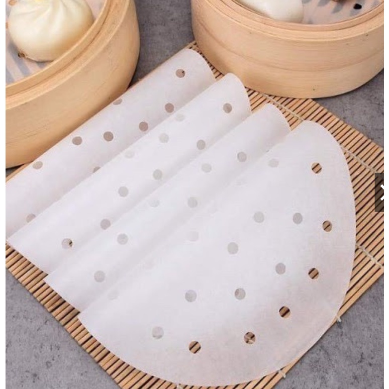 Giấy nến tròn đục lỗ Set 100 tờ dùng cho Nồi chiên không dầu và Xửng hấp bánh bao