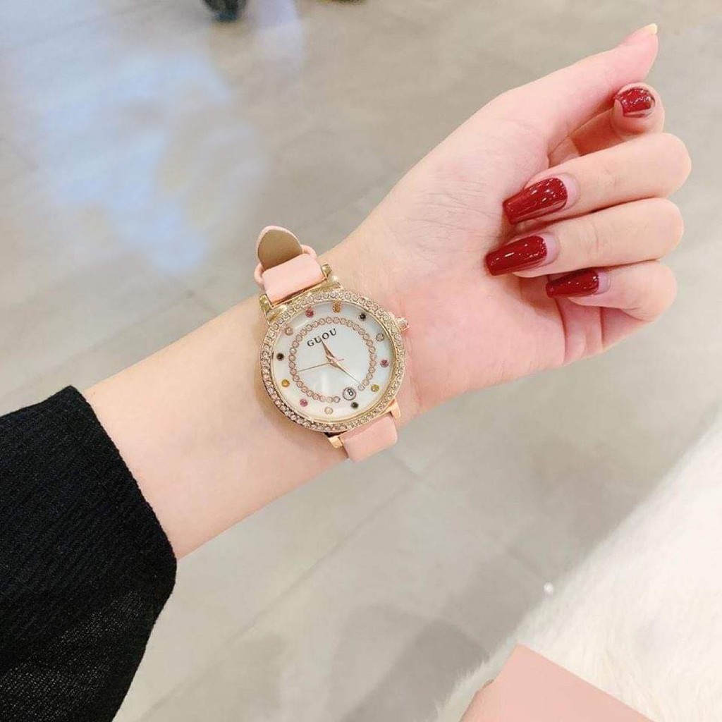 Đồng hồ nữ G.u.o.u mặt tròn dây da siêu bền , kiểu dáng thời thượng , trẻ trung | BigBuy360 - bigbuy360.vn