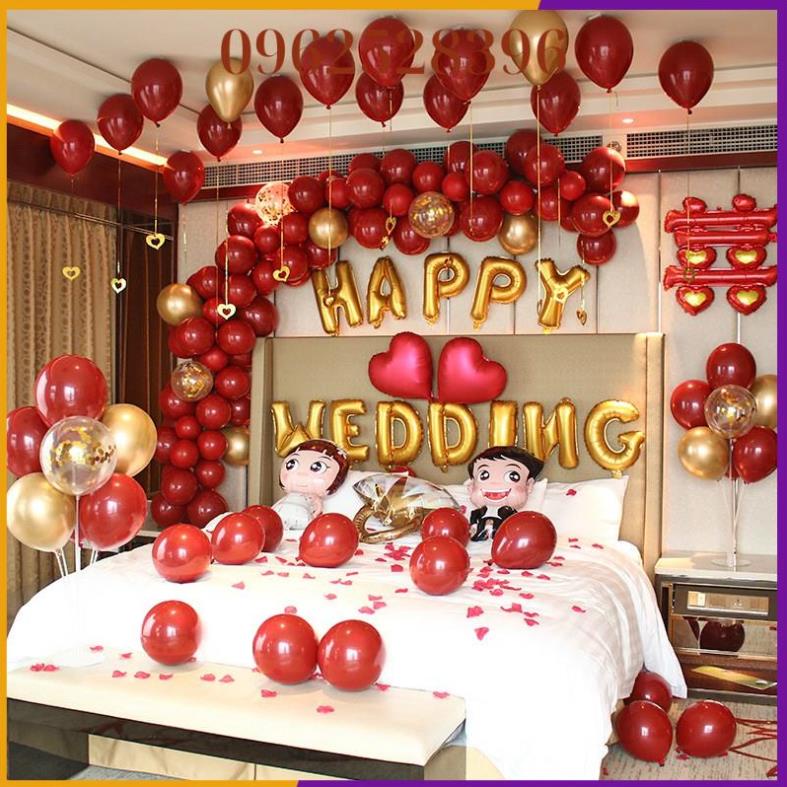 Set Bóng Happy Wedding Trang Trí Phòng Tân Hôn Nhiều Mẫu