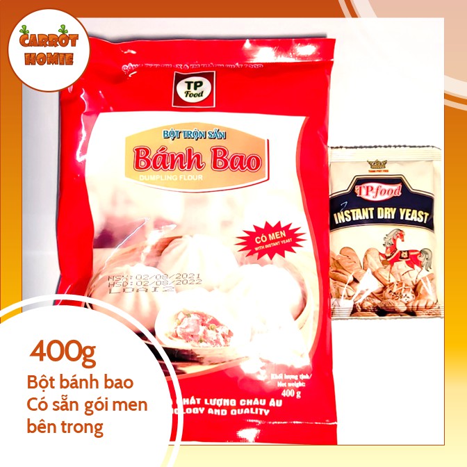 Bột bánh bao trộn sẵn Thành Phát 400g làm bánh trắng, thơm khẩu phần 10 bánh cỡ trung có sẵn gói men bên trong