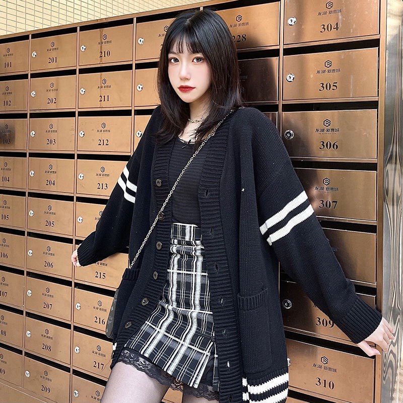 Áo Len Cardigan Kẻ Con Ong Ulzzang