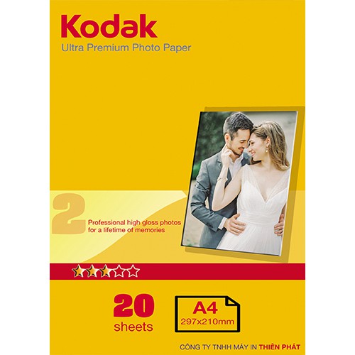 GIẤY IN ẢNH KHỔ A4 CHUYÊN DỤNG KODAK LOẠI 2 20 TỜ / XẤP