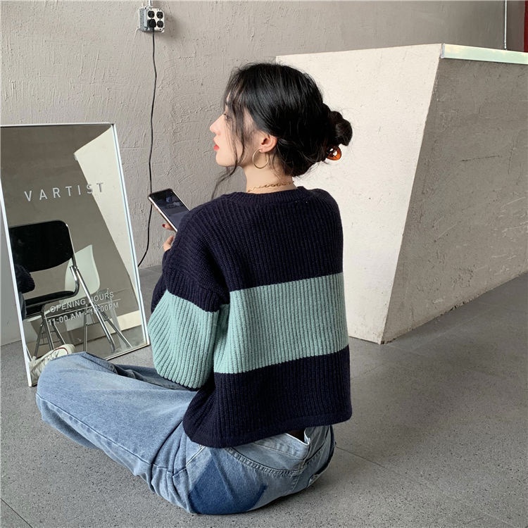 Áo Sweater Dệt Kim Dài Tay Dáng Lửng Tôn Dáng Ulzzang Thời Trang Nữ