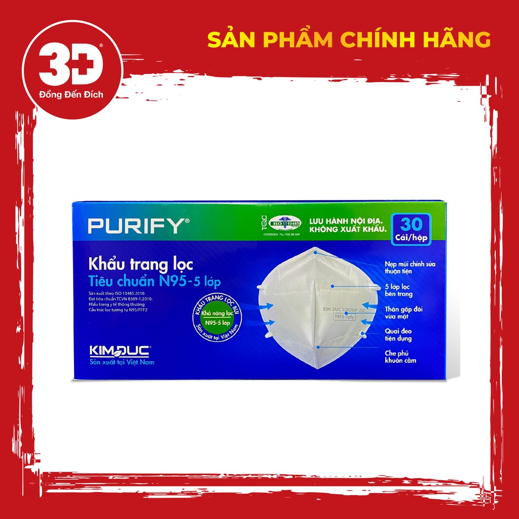 KHẨU TRANG N95 5 LỚP KHÁNG KHUẨN, CHỐNG BỤI MỊN - KIM ĐỨC, HỘP 30 CÁI