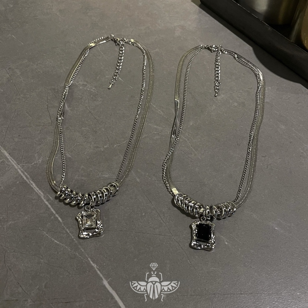 Vòng cổ Thép Titan Đính Đá Quý Nhỏ Thiết Kế Cao Cấp Phong Cách hip hop Âu Mỹ Cho Nam Và Nữ