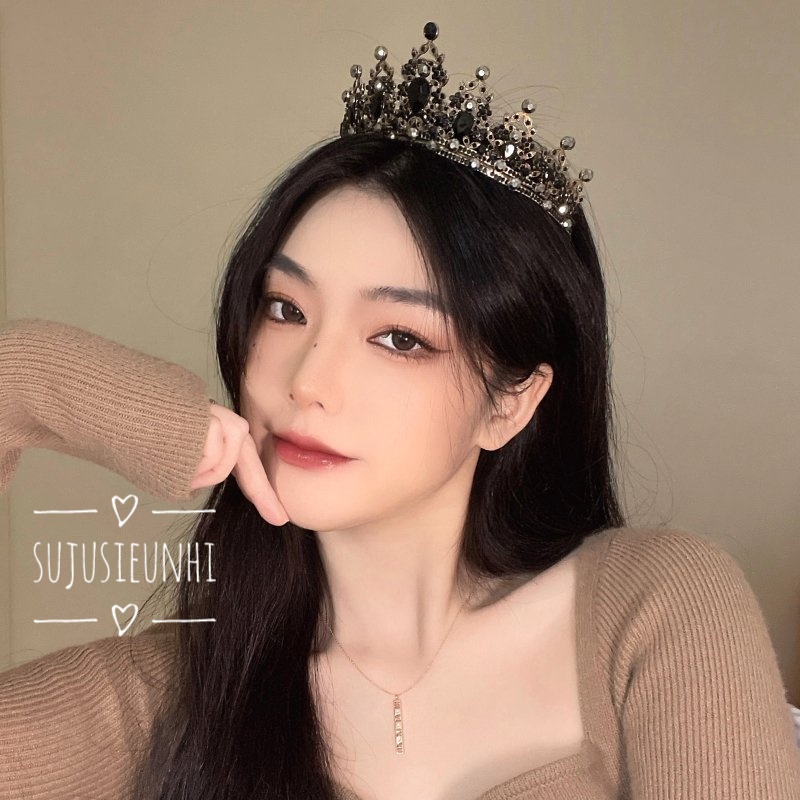 Vương miện đính đá màu đen huyền bí/ cài tóc dự tiệc, sinh nhật