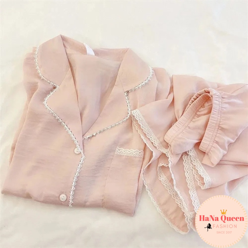 Bộ đồ pijama nữ cộc đùi chất cotton phối ren cực xinh (Hàng có sẵn)