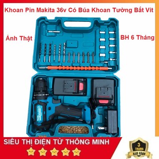 Máy khoan tường bắt vít, makita pin 36v - tặng bộ phụ kiện 25 chi tiết - khoan 3 chức năng