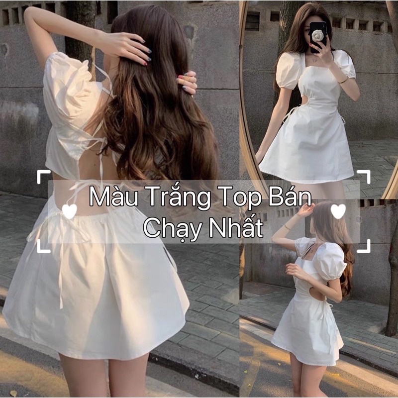 Đầm Sexy, Váy Hở Lưng Buộc Dây Đi Biển Trắng/Đen/Xanh