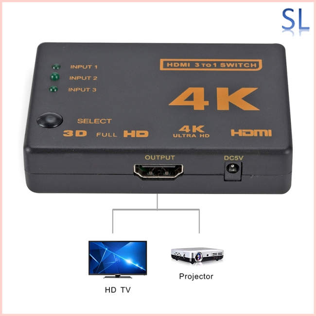 3 Port HDMI Splitter Switcher 3 In 1 Out Hub Box +Remote Auto Switch 1080P HD