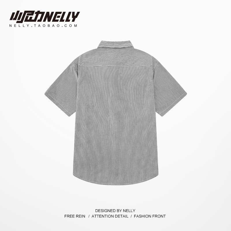 Áo sơ mi Nelly Heybig cộc tay kẻ sọc xám