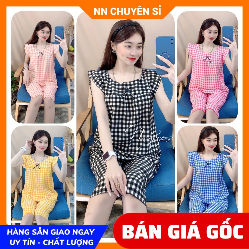 Đồ bộ nữ mặc nhà chất kate mềm mịn mát in caro nhí dễ thương Bộ kate lửng cho nữ BKT TỔNG HỢP