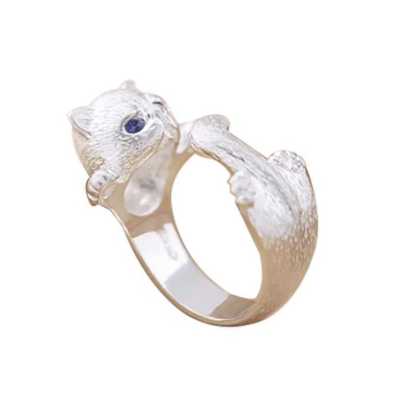 Nhẫn hở màu bạc hình mèo đơn giản thanh lịch thời trang cho nữ