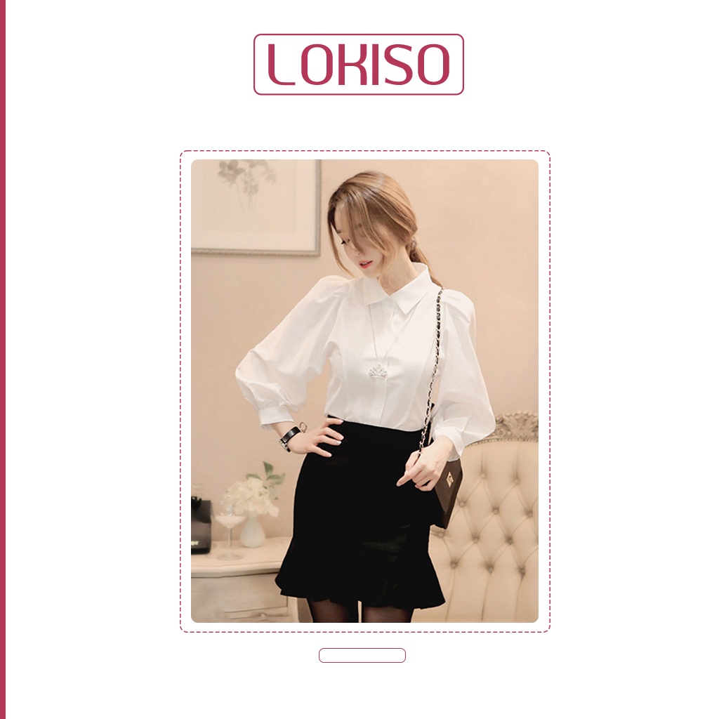 Áo sơ mi nữ công sở tay phồng dài kiểu Hàn Quốc trắng tiểu thư LOKISO SM12