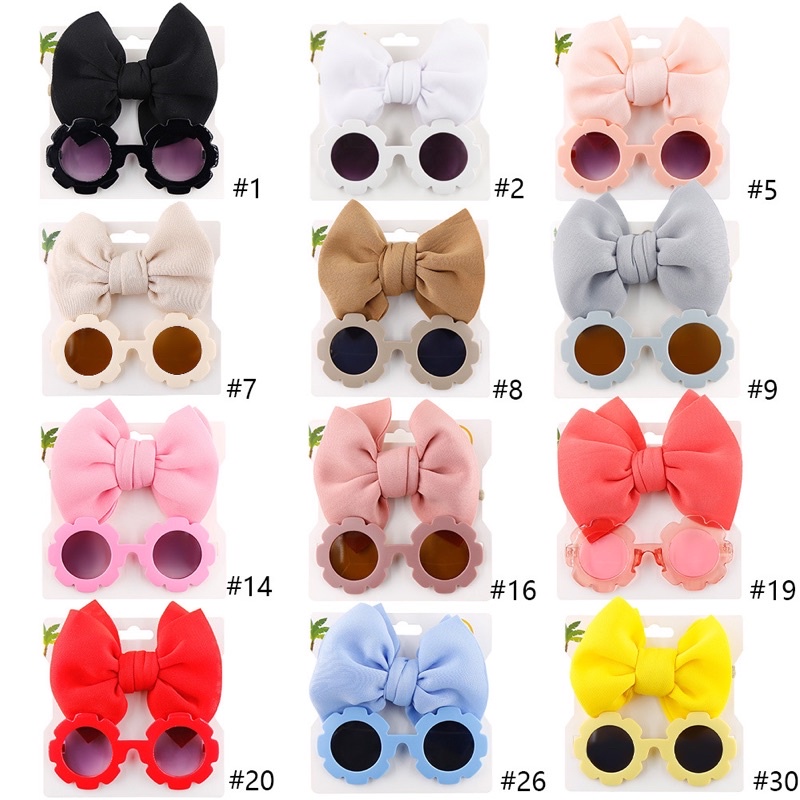 Set mắt kính và nơ tóc/ tuban cho bé gái 1-5 tuổi