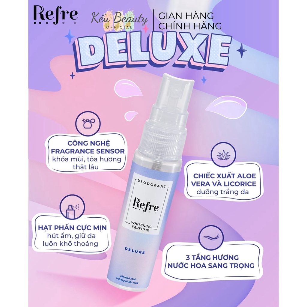 Xịt khử mùi dưỡng trắng hương nước hoa và chiết xuất từ thiên nhiên Refre 30ml