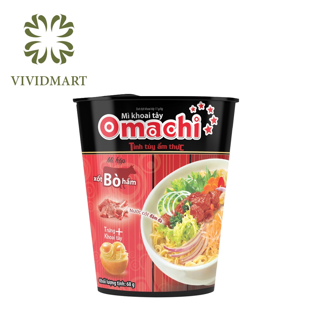 [Hộp] MÌ LY KHOAI TÂY OMACHI 3 VỊ: SƯỜN HẦM NGŨ QUẢ, TÔM CHUA CAY, XỐT / SỐT BÒ HẦM - LY 68G – MASAN | BigBuy360 - bigbuy360.vn