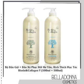 Bộ Dầu Gội Xả Phục Hồi Hư Tổn, Kích Thích Mọc Tóc Biotin&Collagen Ý (500ml + 500ml)