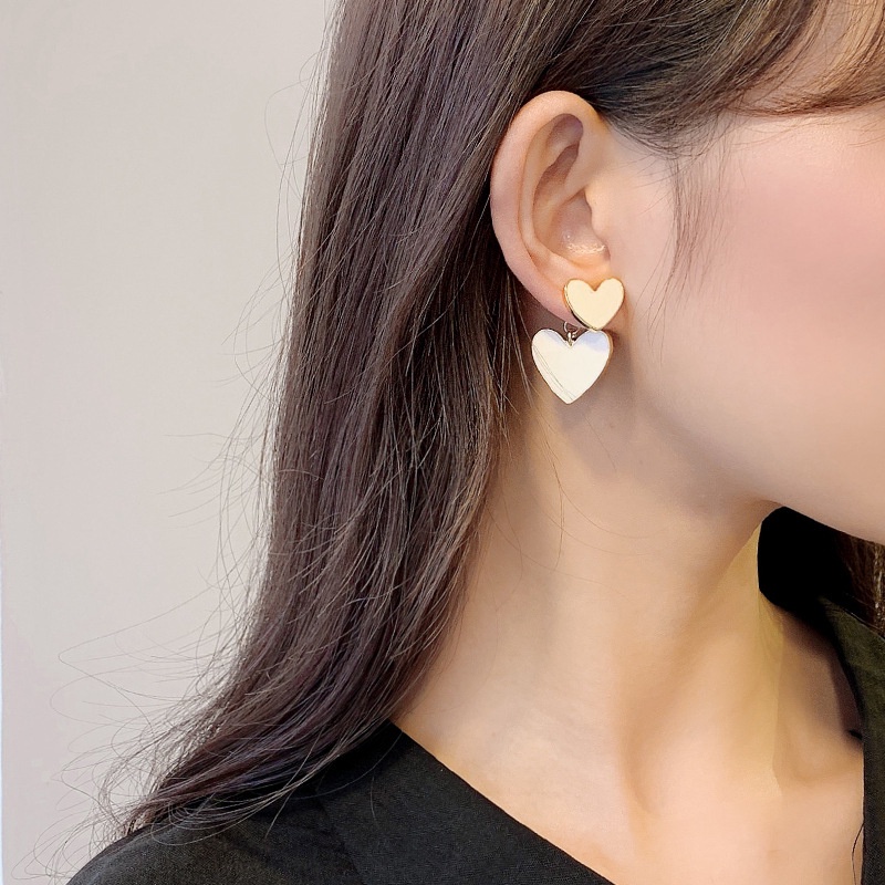 Khuyên Tai Hai Lớp S925 Trái Tim Dầu Nhỏ Giọt Phong Cách Hàn Quốc Cho Nữ