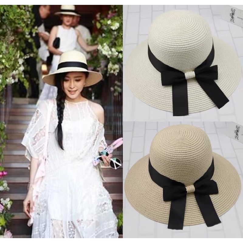 Mũ Cói Đi Biển Nơ Đen Rộng Vành Sang Chảnh Chống Nắng Bảo Vệ Da Dễ Mix Với Váy Maxi Và Bikini