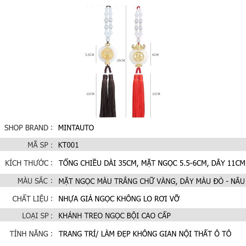 Khánh Treo Xe Chữ Phúc - Khánh Treo Xe Hơi Mặt Dây Chuyền Ngọc Bội, Phụ Kiện Xe Hơi Giá Rẻ