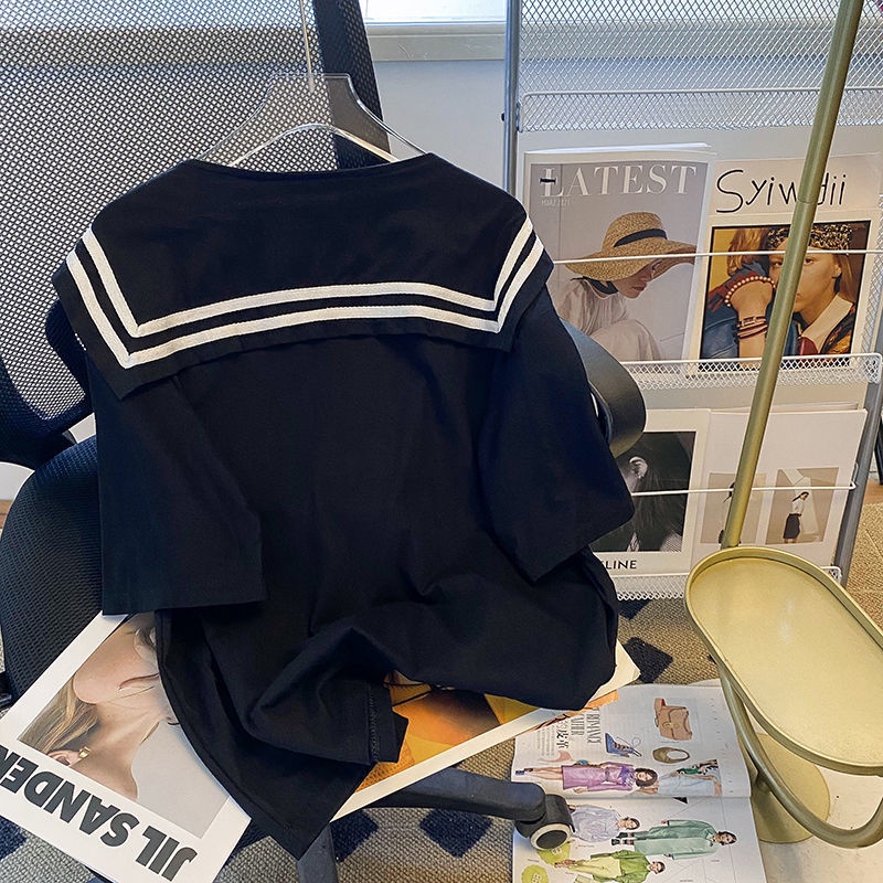 Áo Thun Tay Ngắn Cổ Tròn Màu Sắc Tương Phản Phong Cách Hàn Quốc Thời Trang Mùa Hè Cho Nữ