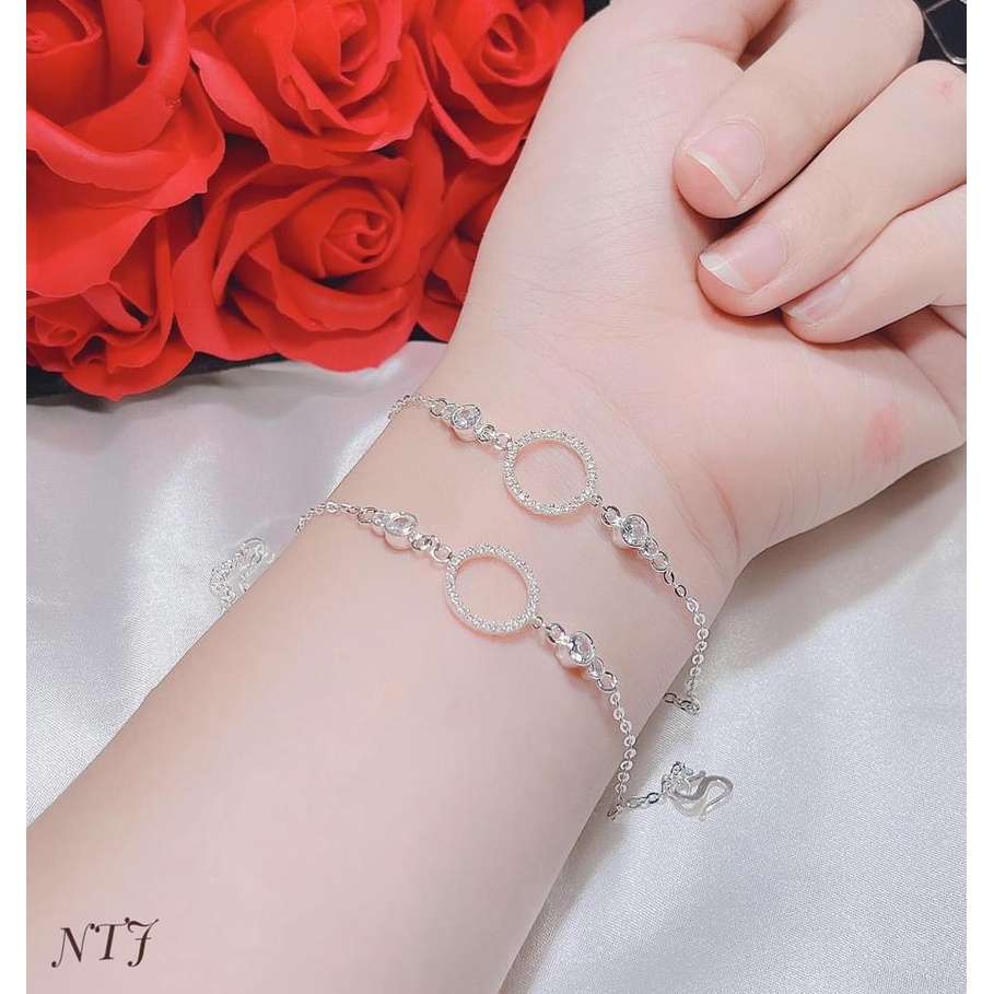 Lắc tay nữ bạc thật giá rẻ hình tròn đính đá nhỏ siêu xinh - Kho sỉ bạc Nhất Linh