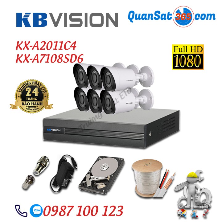 Trọn Bộ (2-8) Camera KBVISION 2.0MP full HD1080 KX-A2011C4 - Full Phụ Kiện - Hàng Chính Hãng