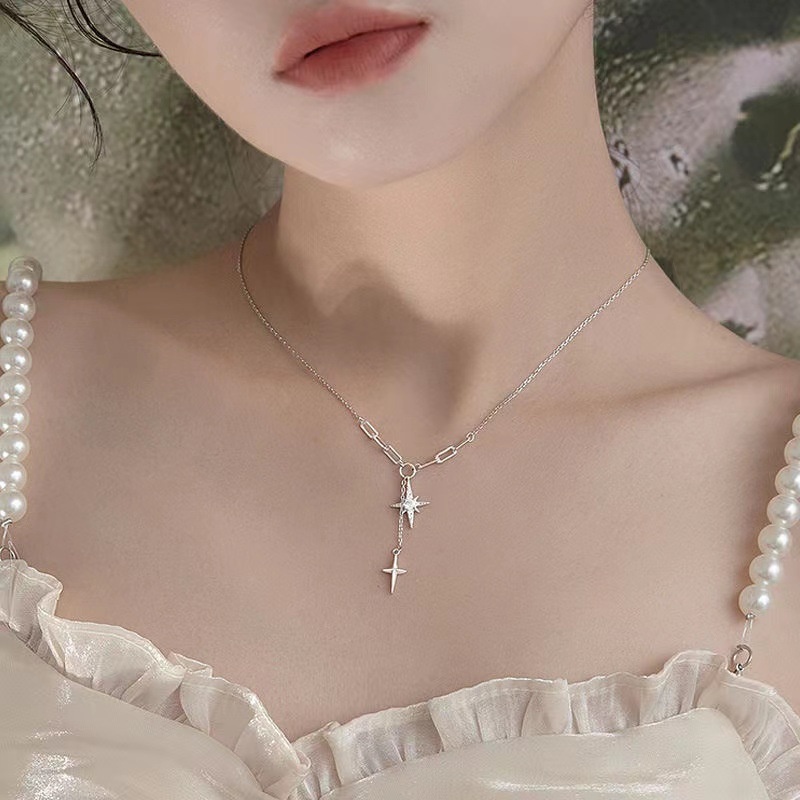Vòng cổ nữ dây chuyền sợi mảnh lolita trắng ngôi sao xinh xắn dễ thương V156