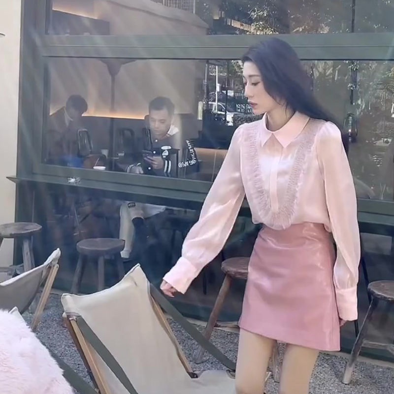 Áo sơ mi voan tơ kính tay dài siêu tiểu thư