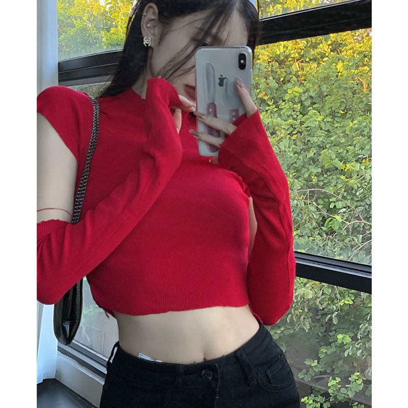 Áo Croptop Tay Dài Dáng Ôm Gợi Cảm Thời Trang Cho Nữ