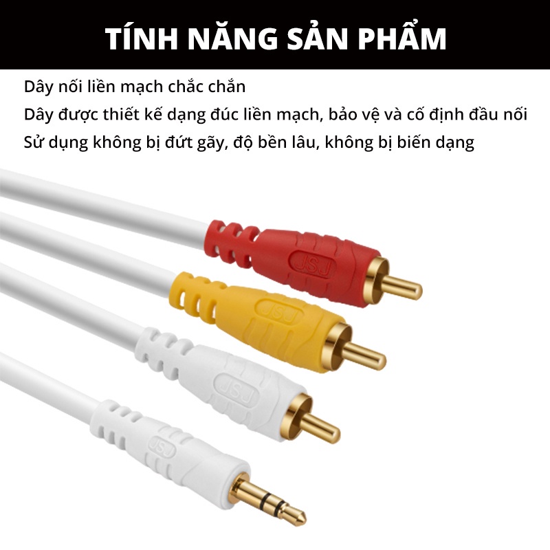 Dây loa đầu 3.5 ra 3 đầu hoa sen JSJ, 3.5mm Jack to 3 RCA Adapter Cable Audio Video AV Converter - Chính Hãng