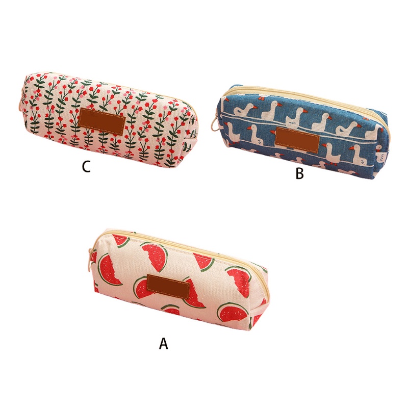 Túi Vải Canvas Đựng Bút/Đồ Trang Điểm Cỡ Lớn Có Khóa Kéo Có Thể Giặt Sạch