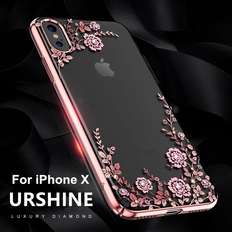 Ốp điện thoại họa tiết hoa đính kim cương giả 3D nữ tính cho iPhone X 6 6S 7 8 PLUS