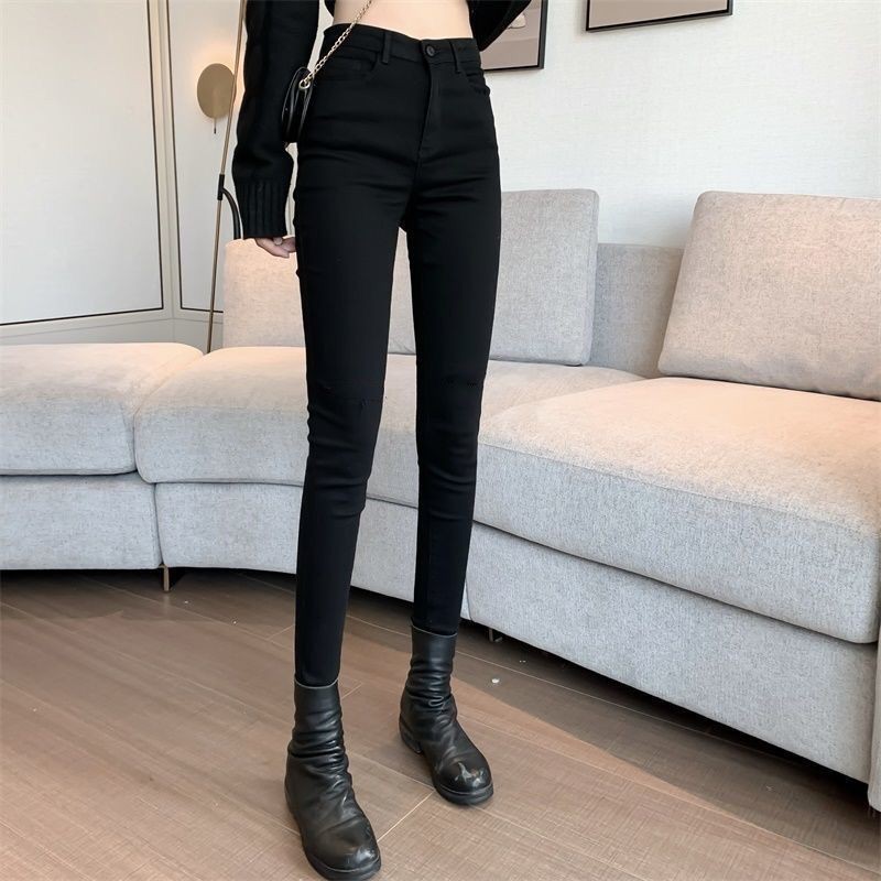 Quần jean Nữ ôm skinny co giãn thoải mái Đen trơn và Rách gối MQ Fashion