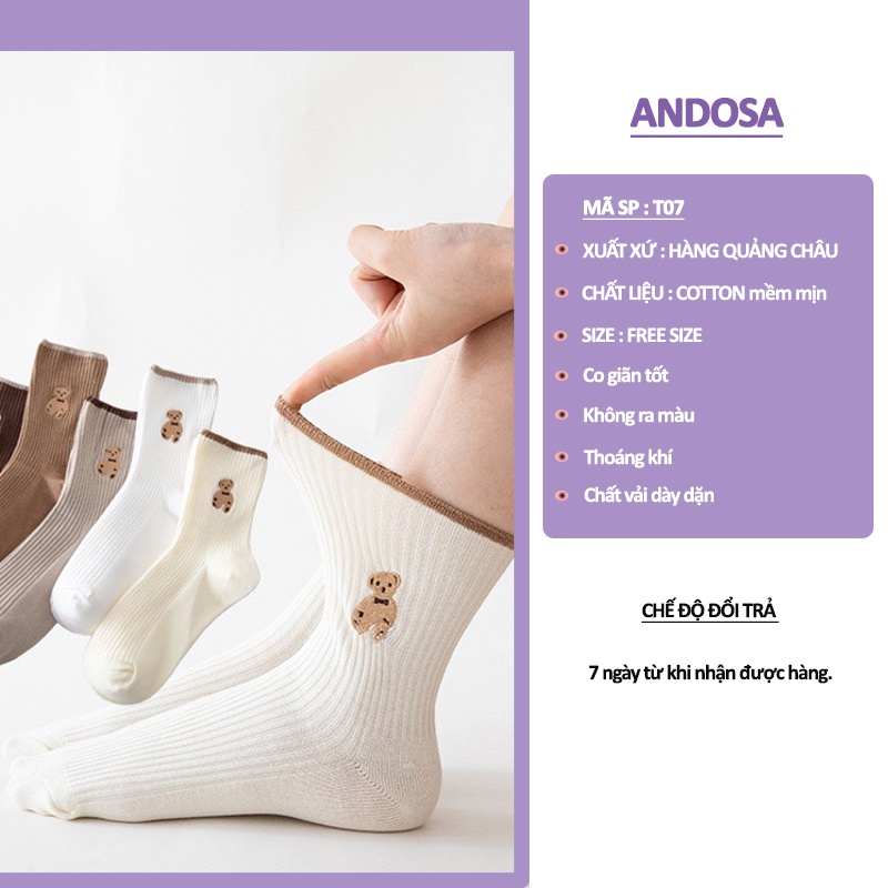 Tất vớ nữ cổ cao hình gấu cute dễ thương cotton dày đẹp phong cách Hàn Quốc ANDOSA T07