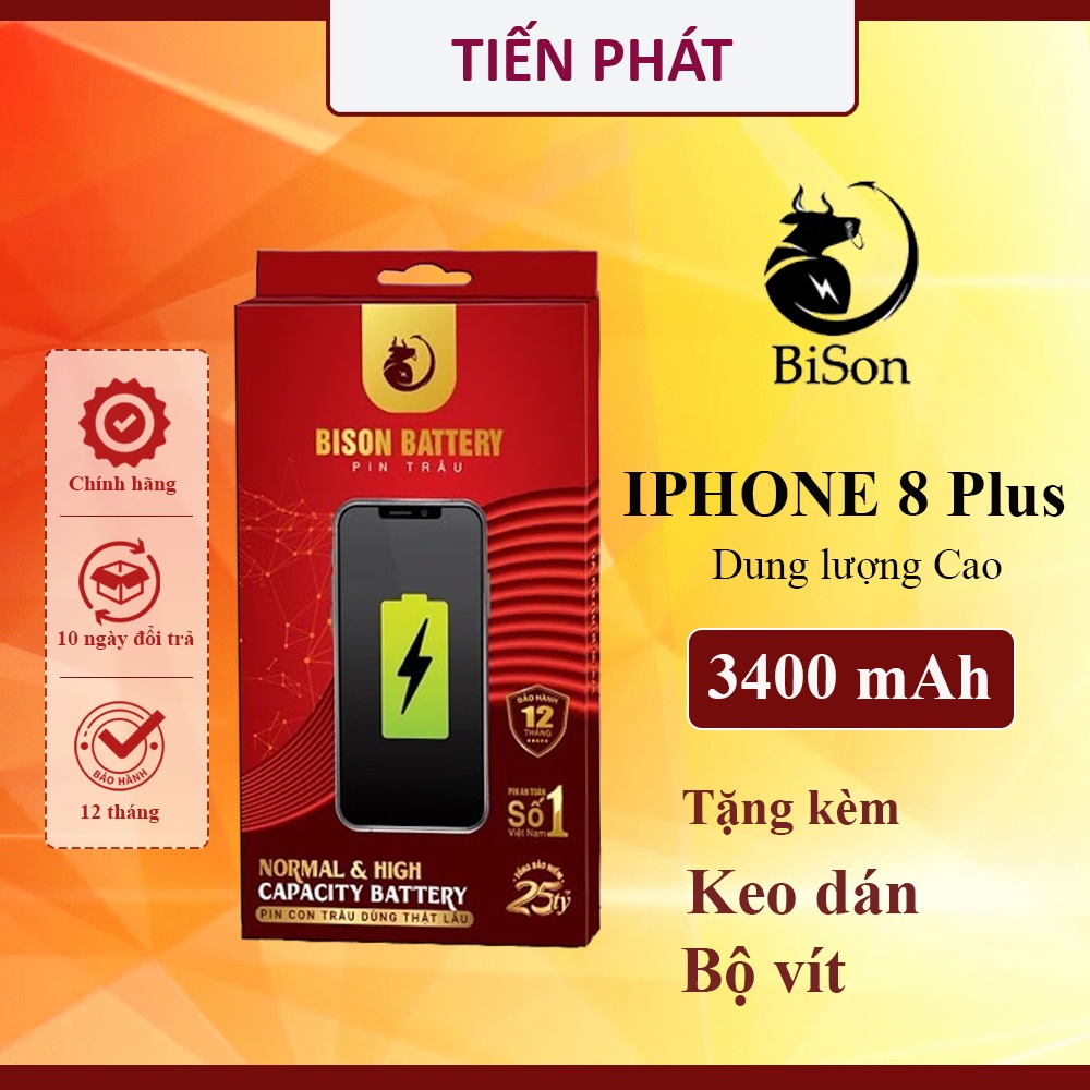 Pin IPHONE 8 Plus BISON Siêu Trâu Dung Lượng Cao 3400mAh