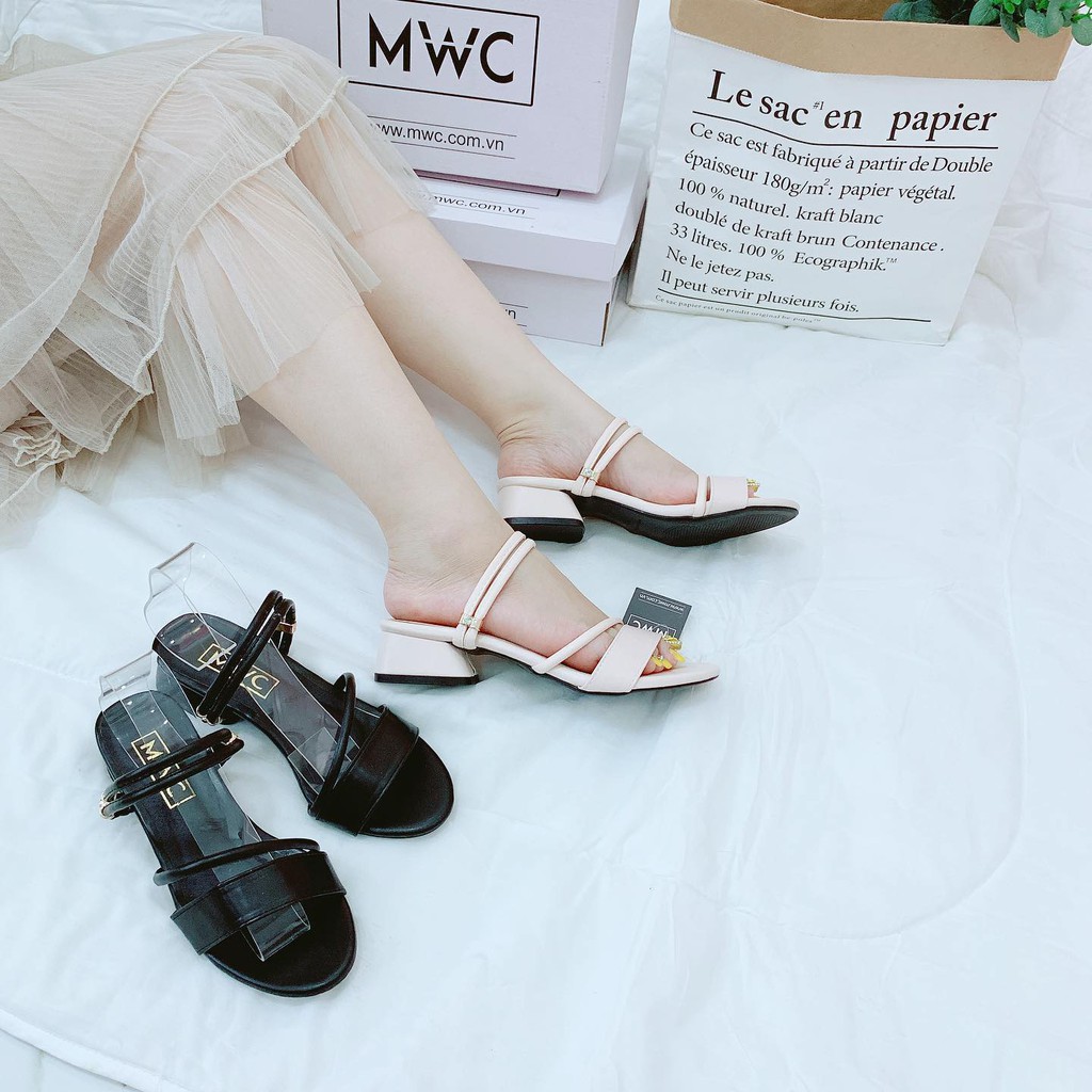 Giày Sandal Cao Gót MWC Đế Vuông 3CM Quai Ngang Thanh Lịch NUCG- 3707