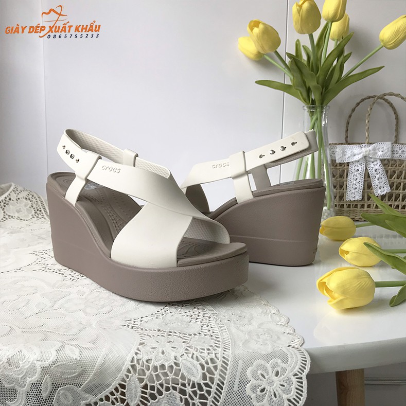 Sandal Cross Nữ Brooklyn High Wedge Cao 9 cm Màu Trắng Hàng Chuẩn Full Hộp